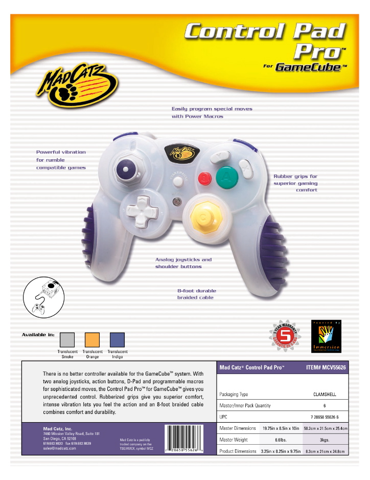 Gamecube MadCatz Pro Pad 5626 Sales Sheet.jpg
