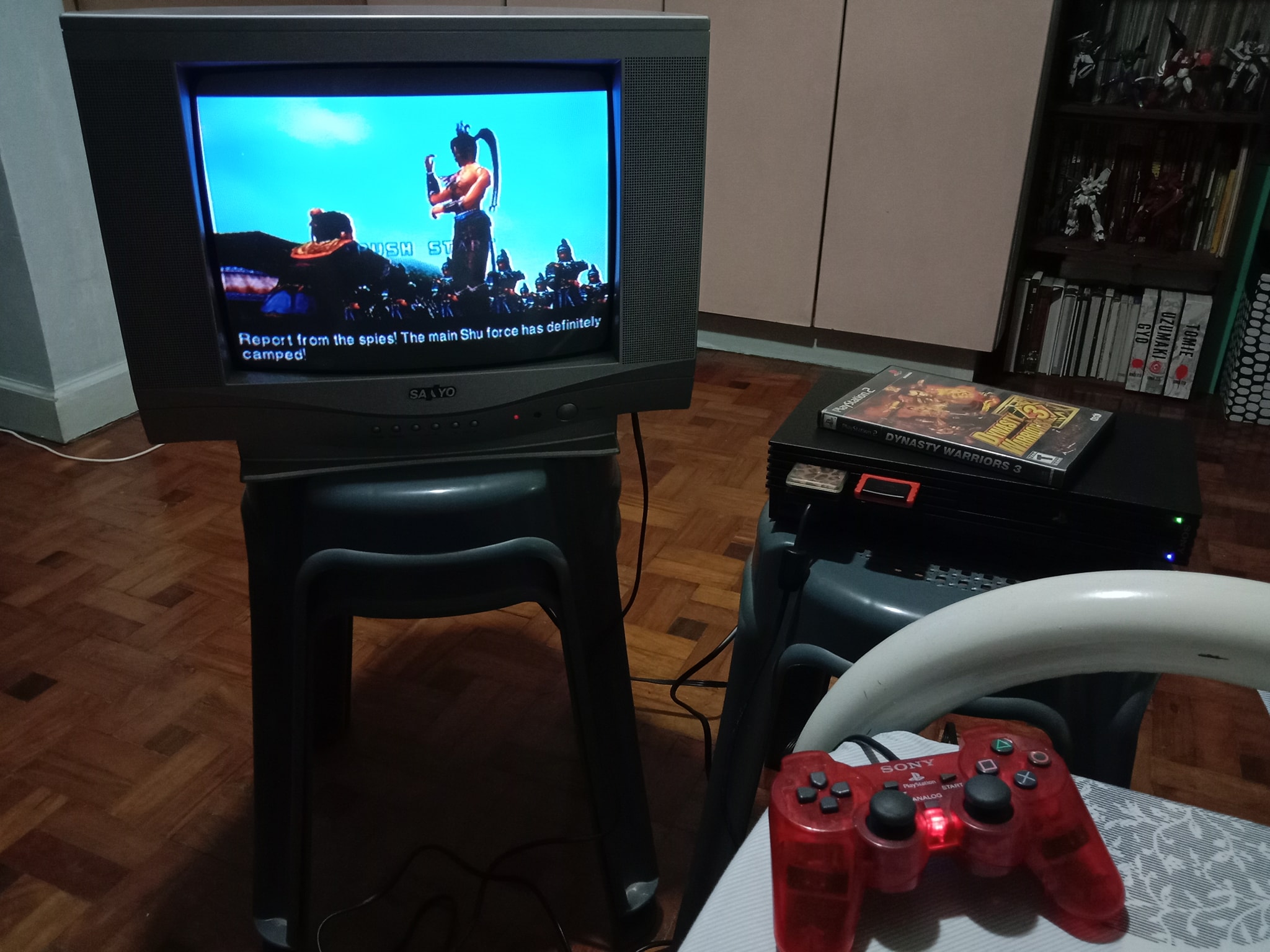 My Sanyo TV set with a PS2 plugged in. Dynasty Warriors 3 FTW!